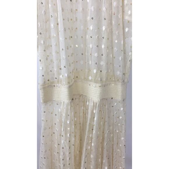 LEIFNOTES for ANTHROPOLOGIE Ivory NET DOT & GLEAM Dress sz. 8 - Picture 3 of 5
